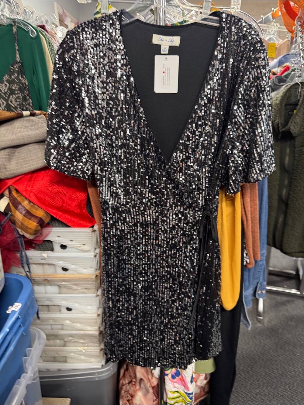 She + sky sequin dress M // 091728